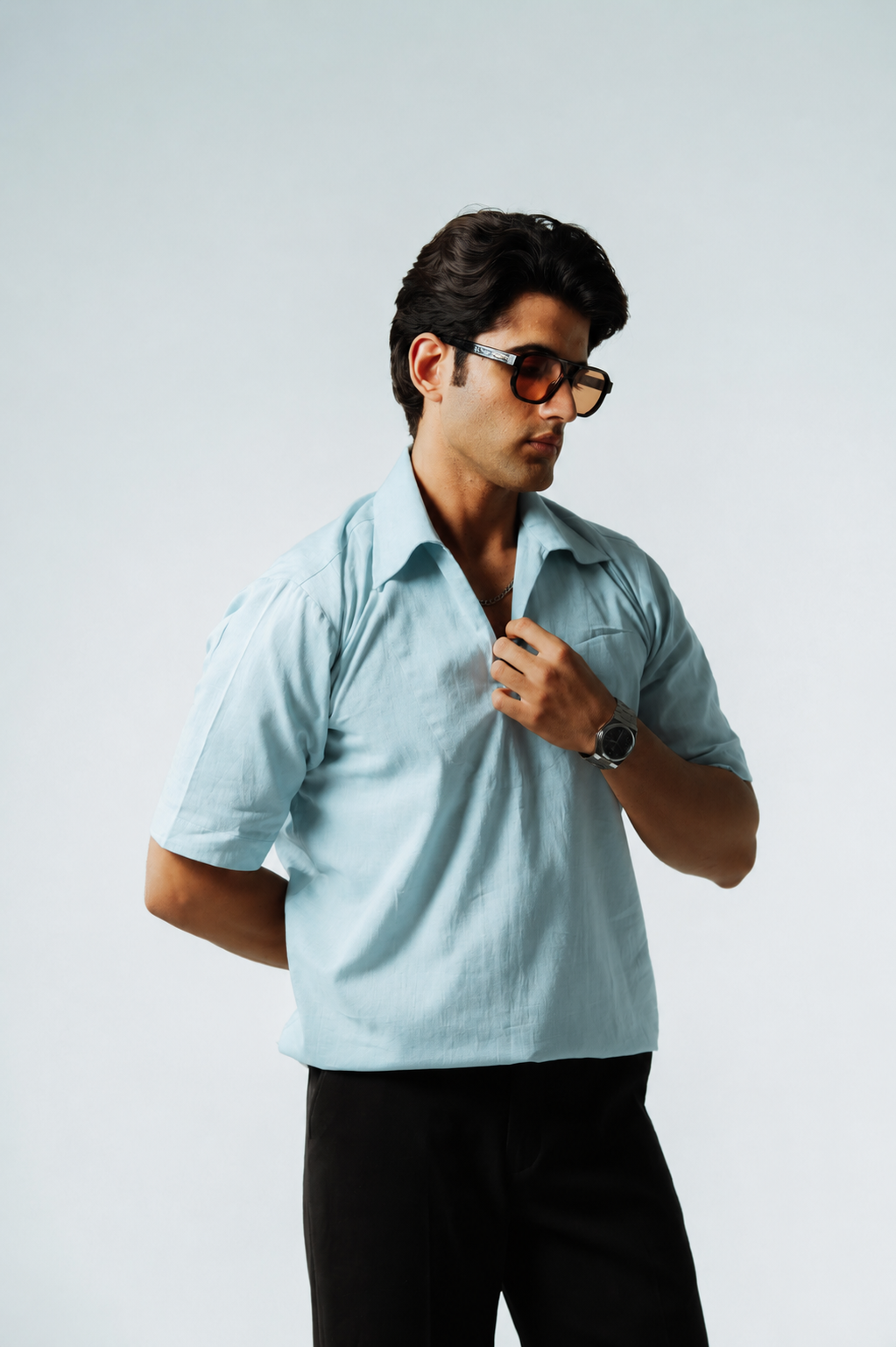 Fern Linen Blend Box Fit V-Neck Shirt