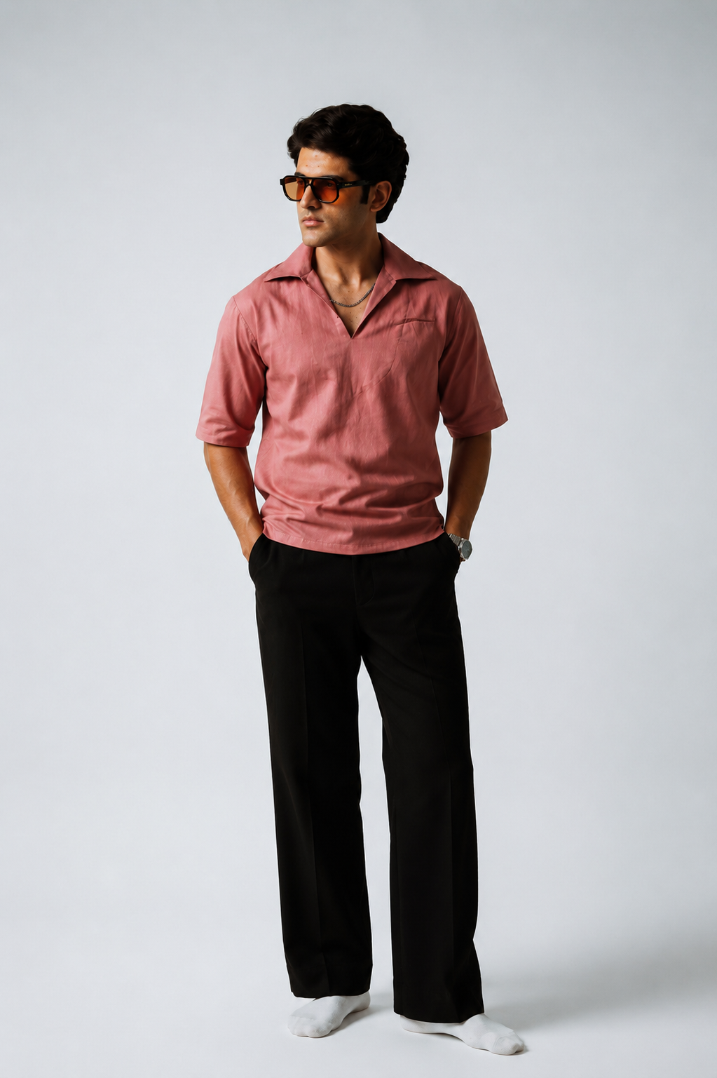 Fern Linen Blend Box Fit V-Neck Shirt