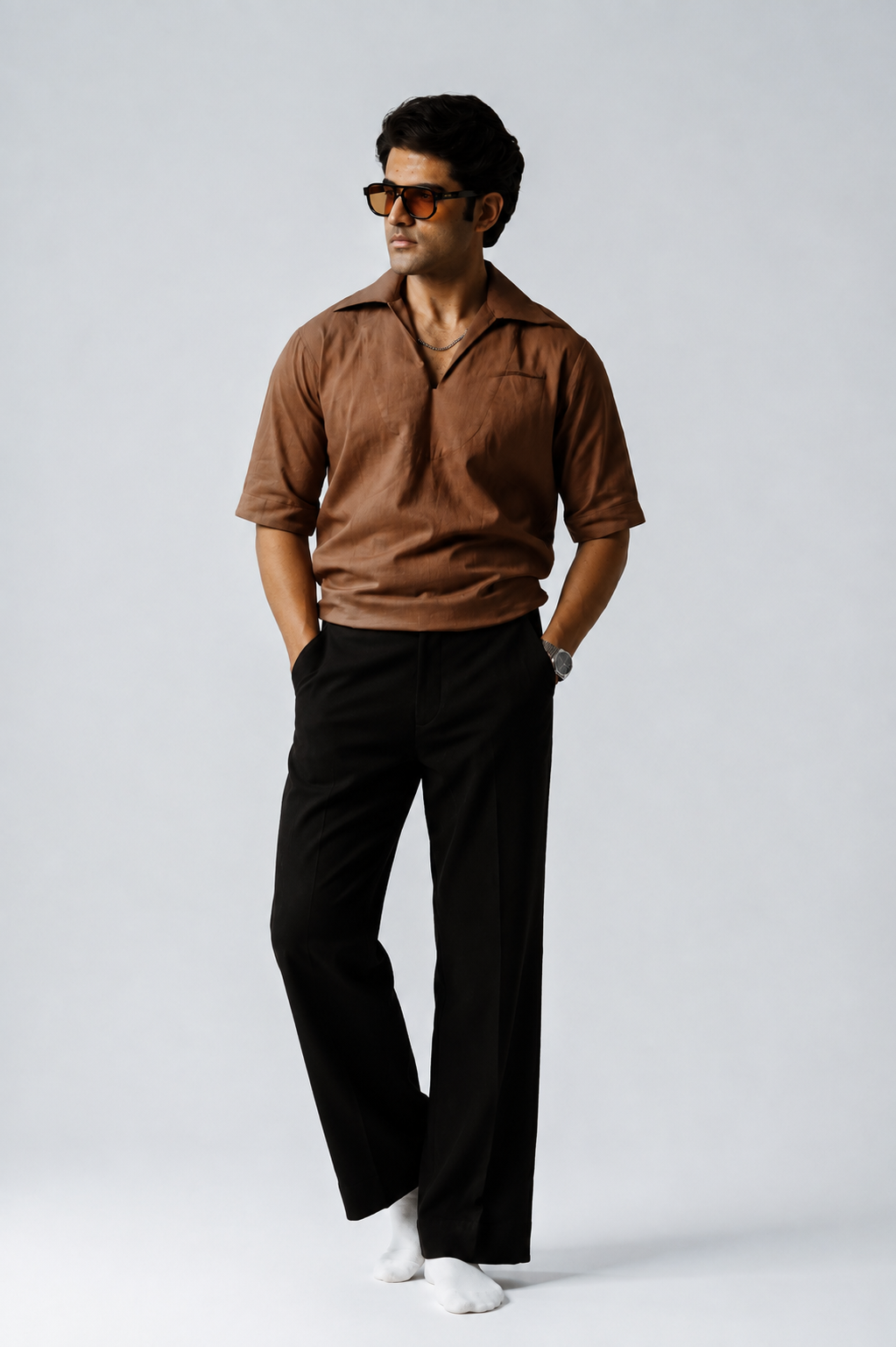 Fern Linen Blend Box Fit V-Neck Shirt