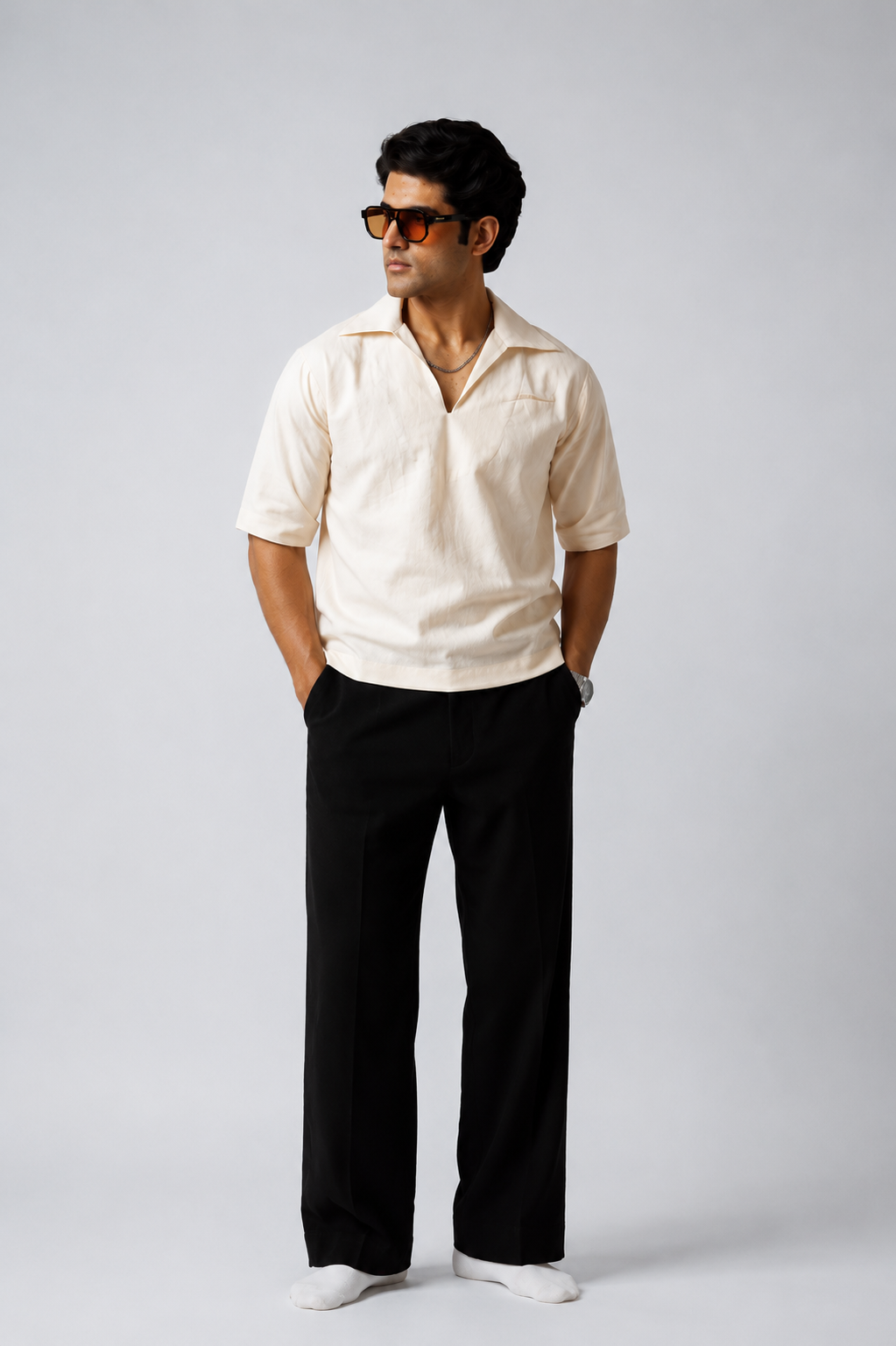 Fern Linen Blend Box Fit V-Neck Shirt