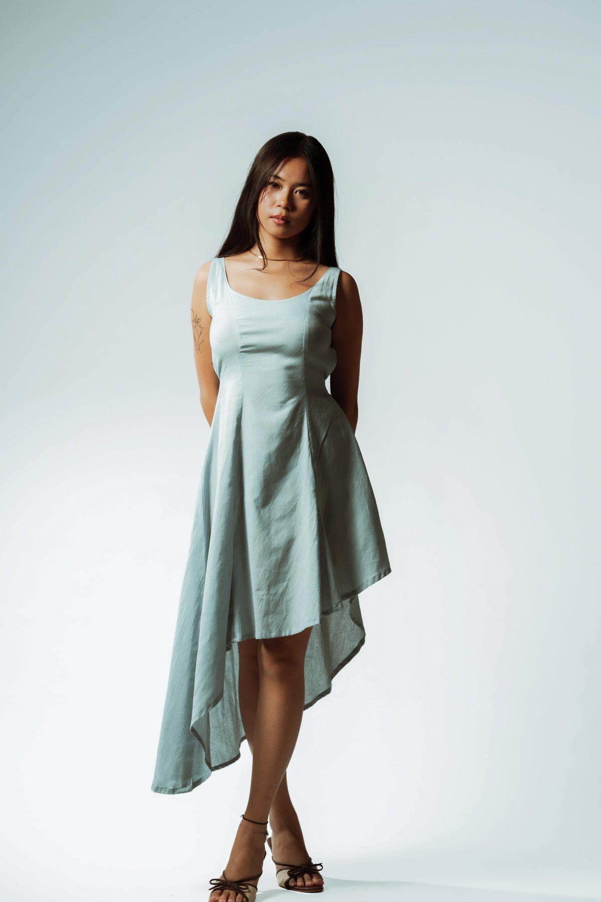 River Fold Blue Asymmetrical Dress