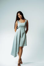 River Fold Blue Asymmetrical Dress