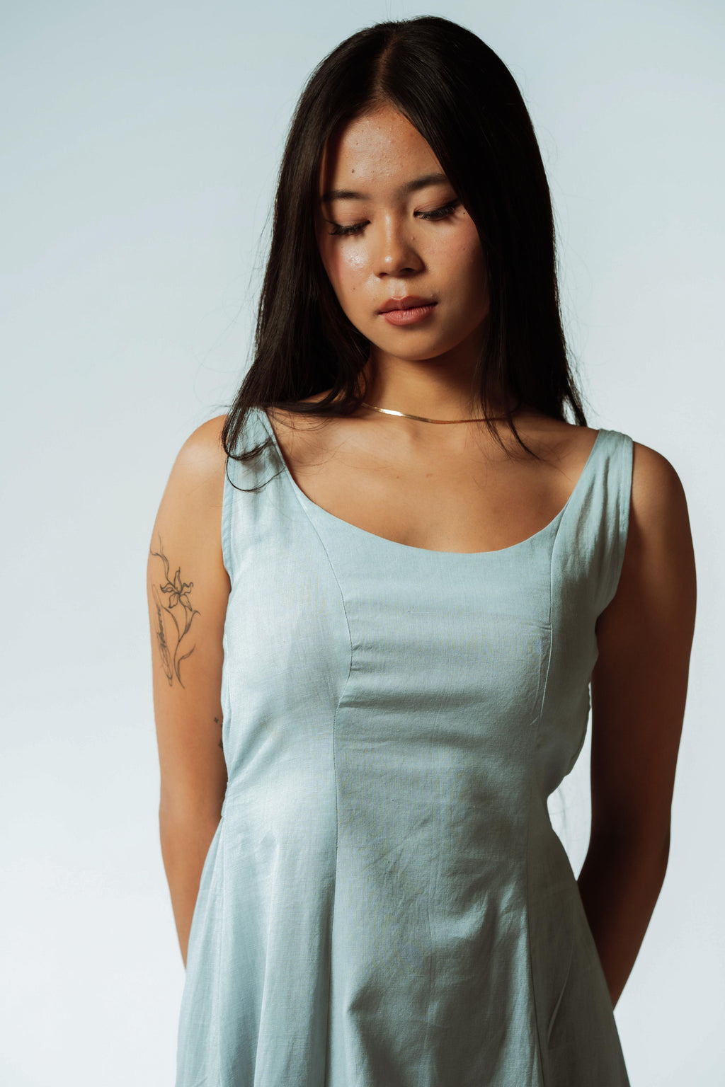 River Fold Blue Asymmetrical Dress