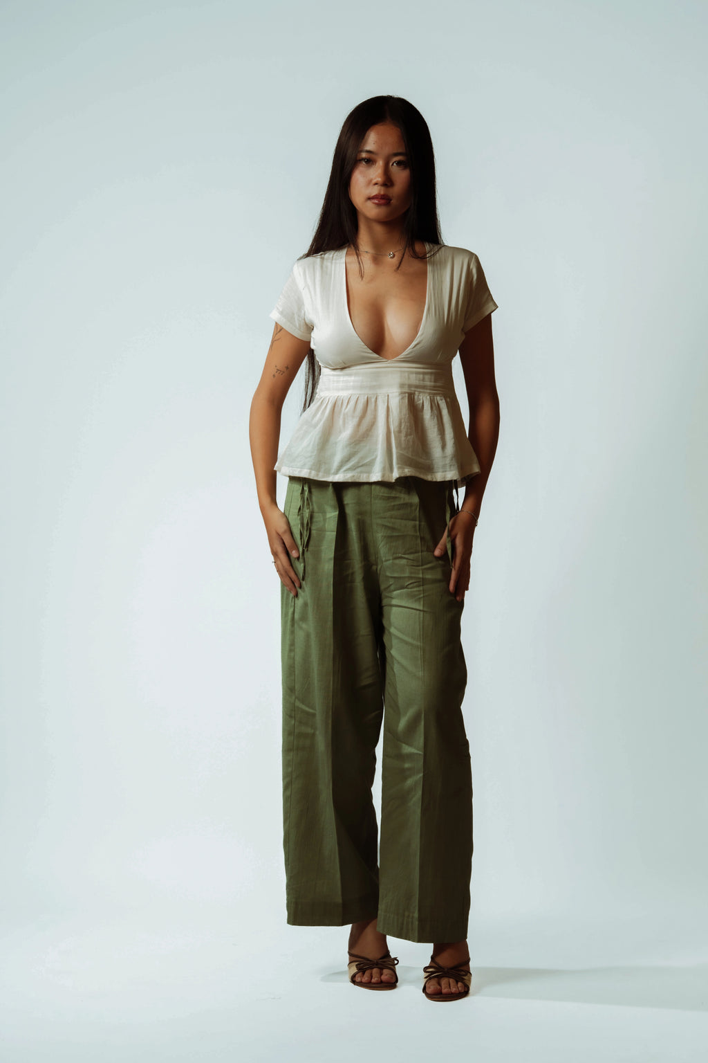 Pearl V-Neck Peplum Top
