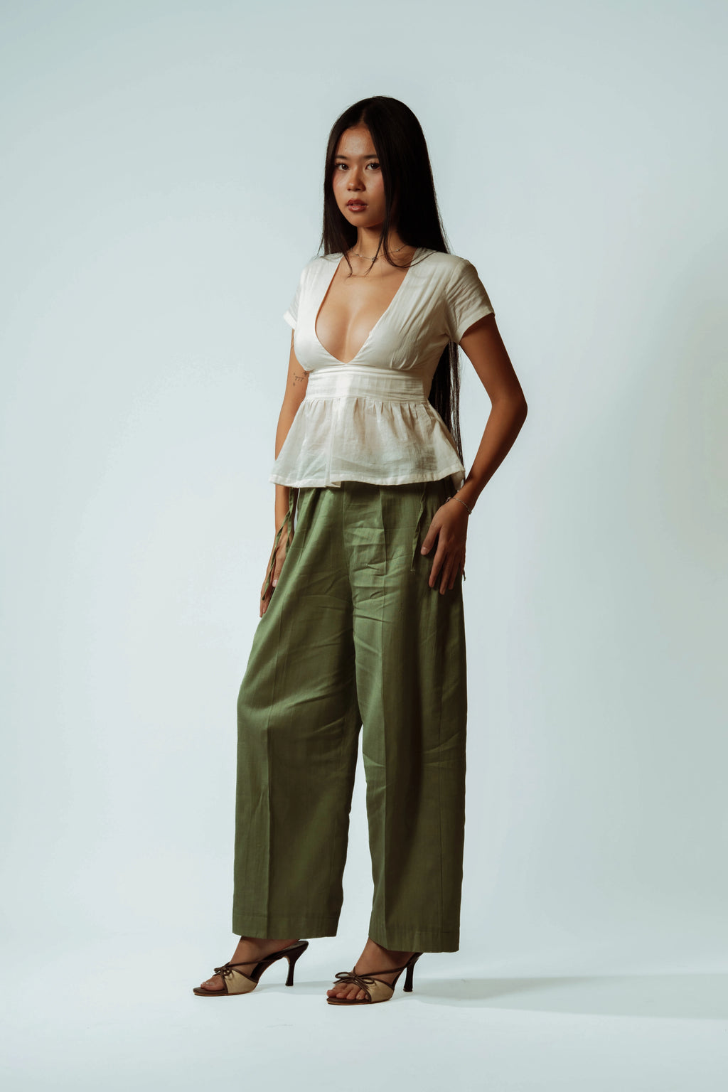 Pearl V-Neck Peplum Top