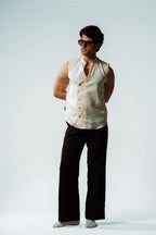 Bare Sleeveless Linen Mandarin Shirt