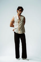 Bare Sleeveless Linen Mandarin Shirt