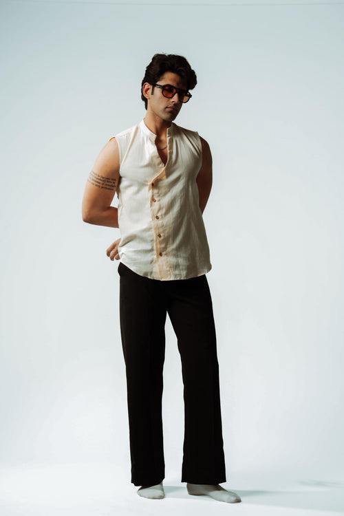Bare Sleeveless Linen Mandarin Shirt