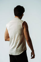 Bare Sleeveless Linen Mandarin Shirt