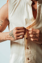 Bare Sleeveless Linen Mandarin Shirt