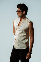 Bare Sleeveless Linen Mandarin Shirt