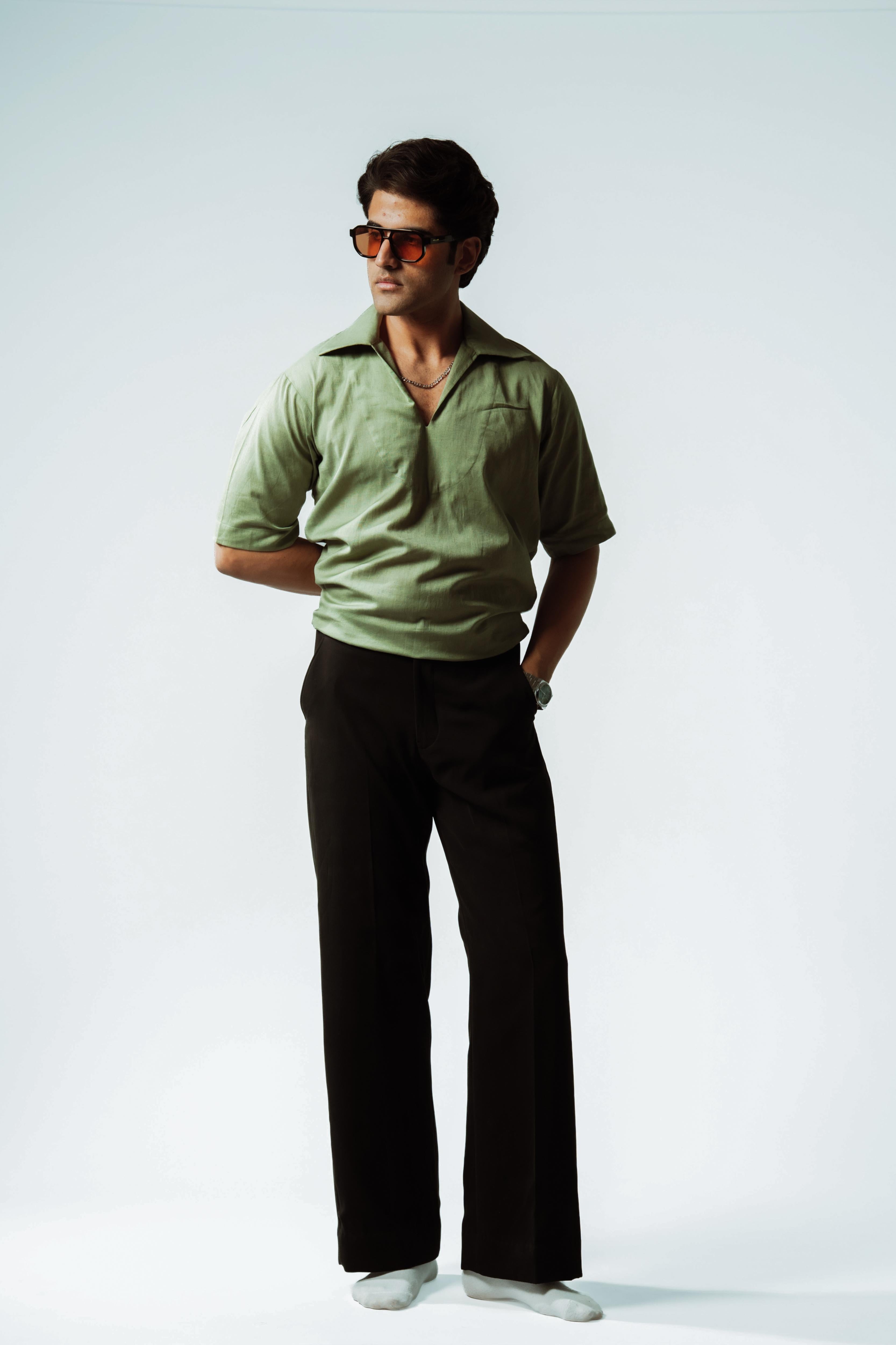 Fern Linen Blend Box Fit V-Neck Shirt