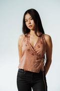 Draped Earth Embroidered Wrap Top