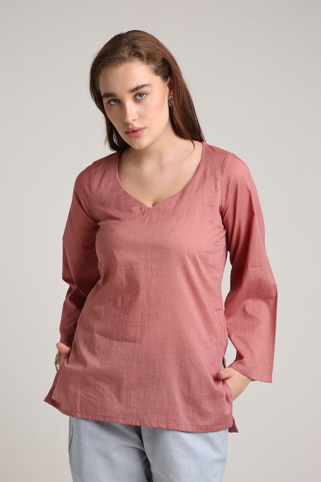 Rose Clay V-Neck Top