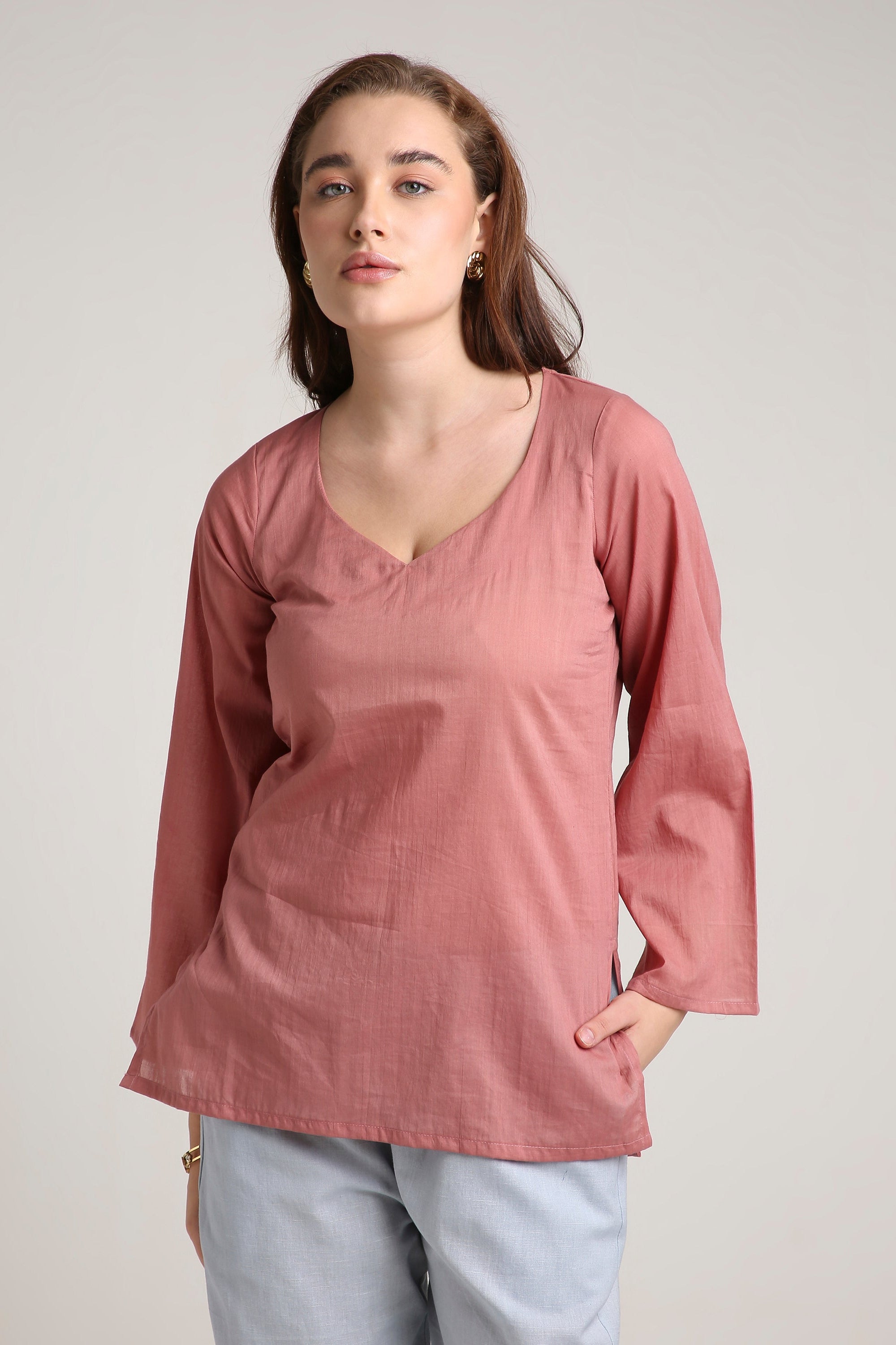 Rose Clay V-Neck Top