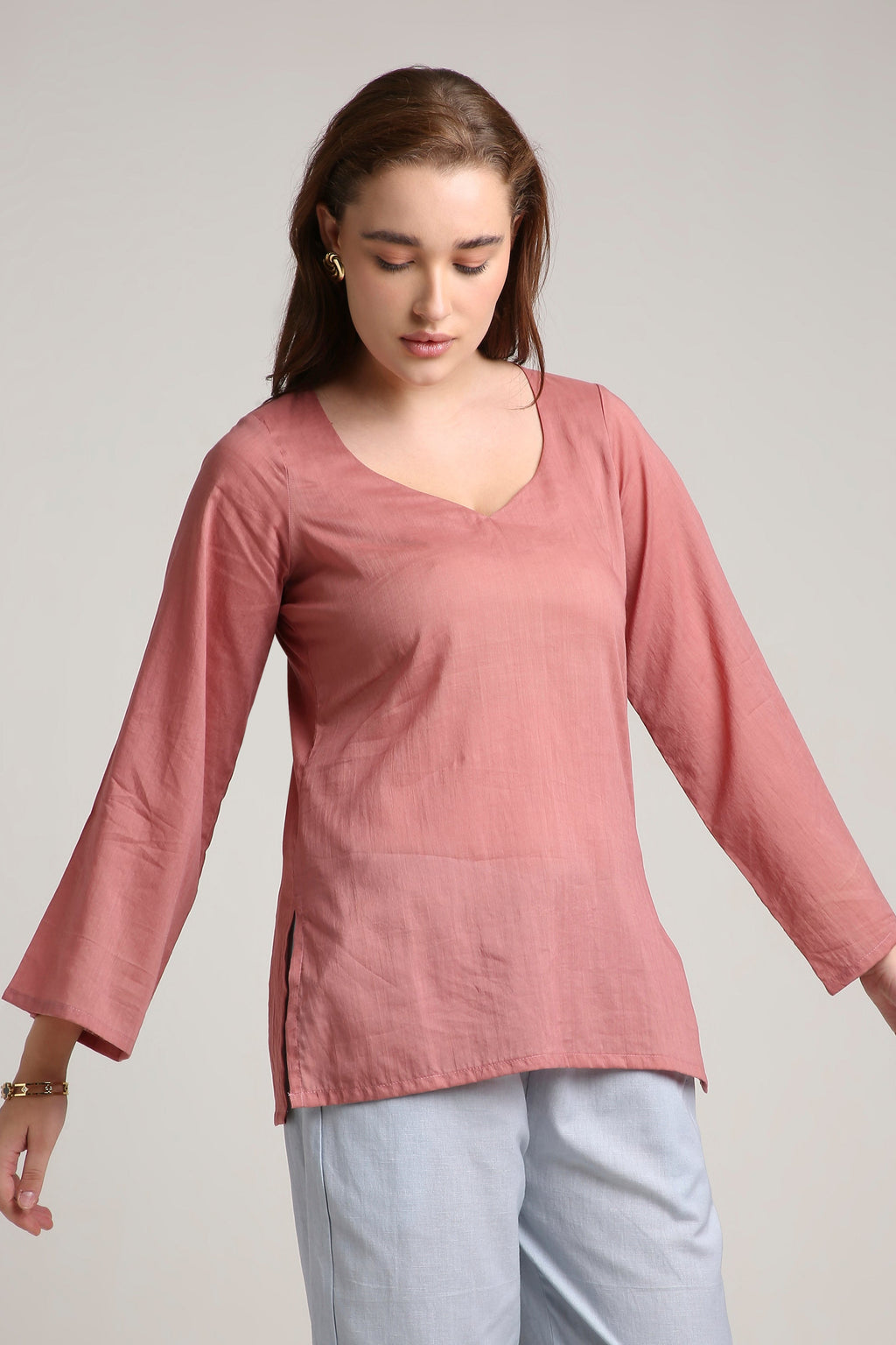 Rose Clay V-Neck Top