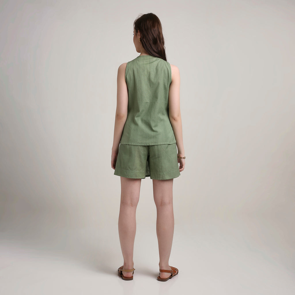 Olive Groove Button Top