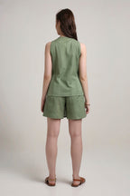 Olive Groove Button Top