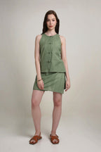 Olive Groove Button Top