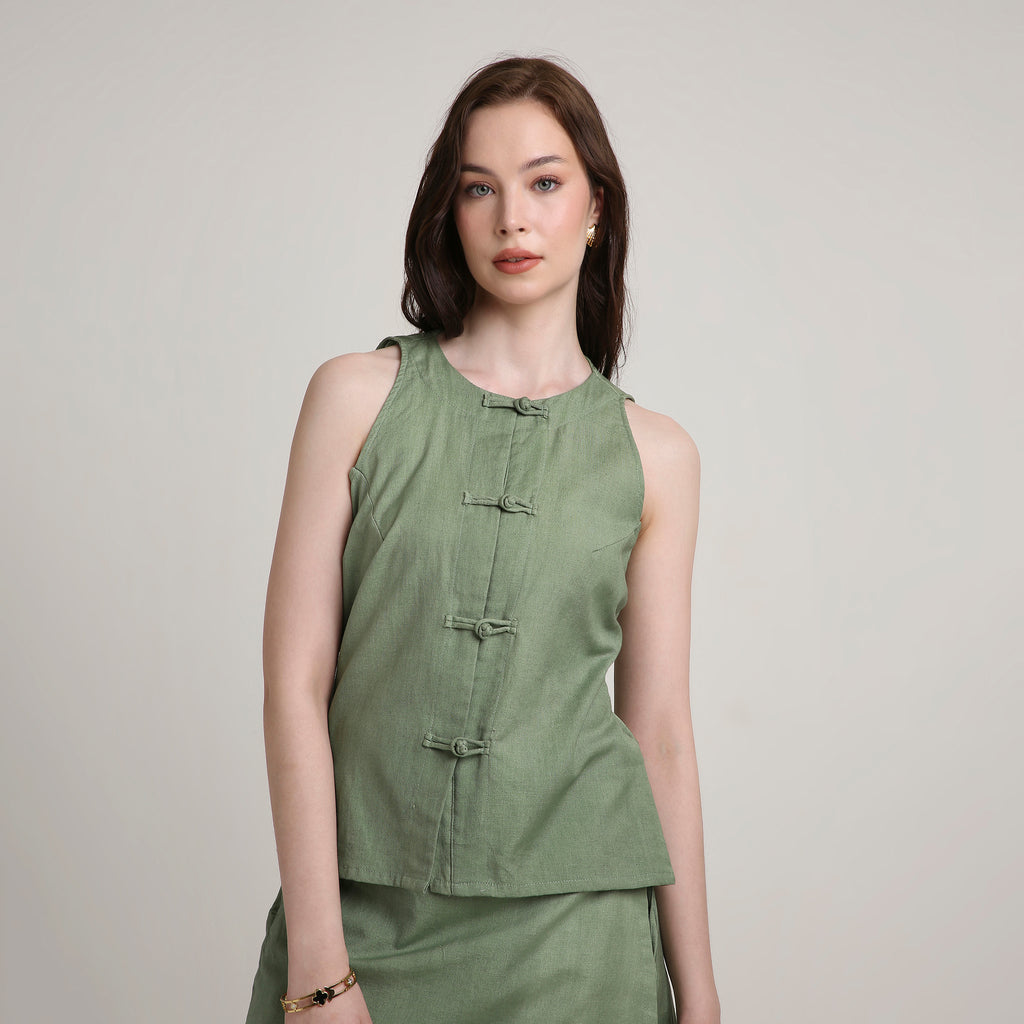 Olive Groove Button Top
