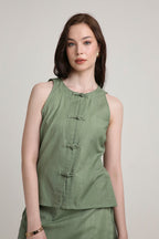 Olive Groove Button Top