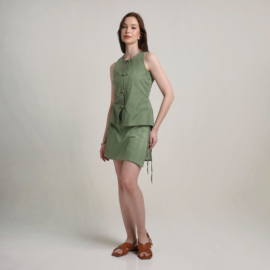 Olive Groove Button Top