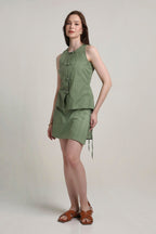 Olive Groove Button Top